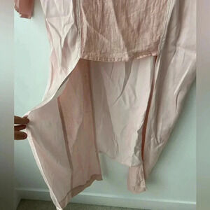 Lagenlook Linen Blend Asymmetrical Duster Tunic Top Pink Boho Oversized Layering